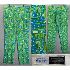 Vintage Lilly Pulitzer Mens Stuff Pants Blue Green Musical Instrument 38 x 32